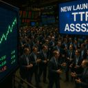 A bustling stock exchange with multiple screens