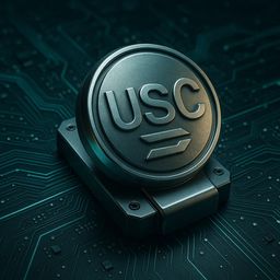 Metallic circular emblem on a circuit board