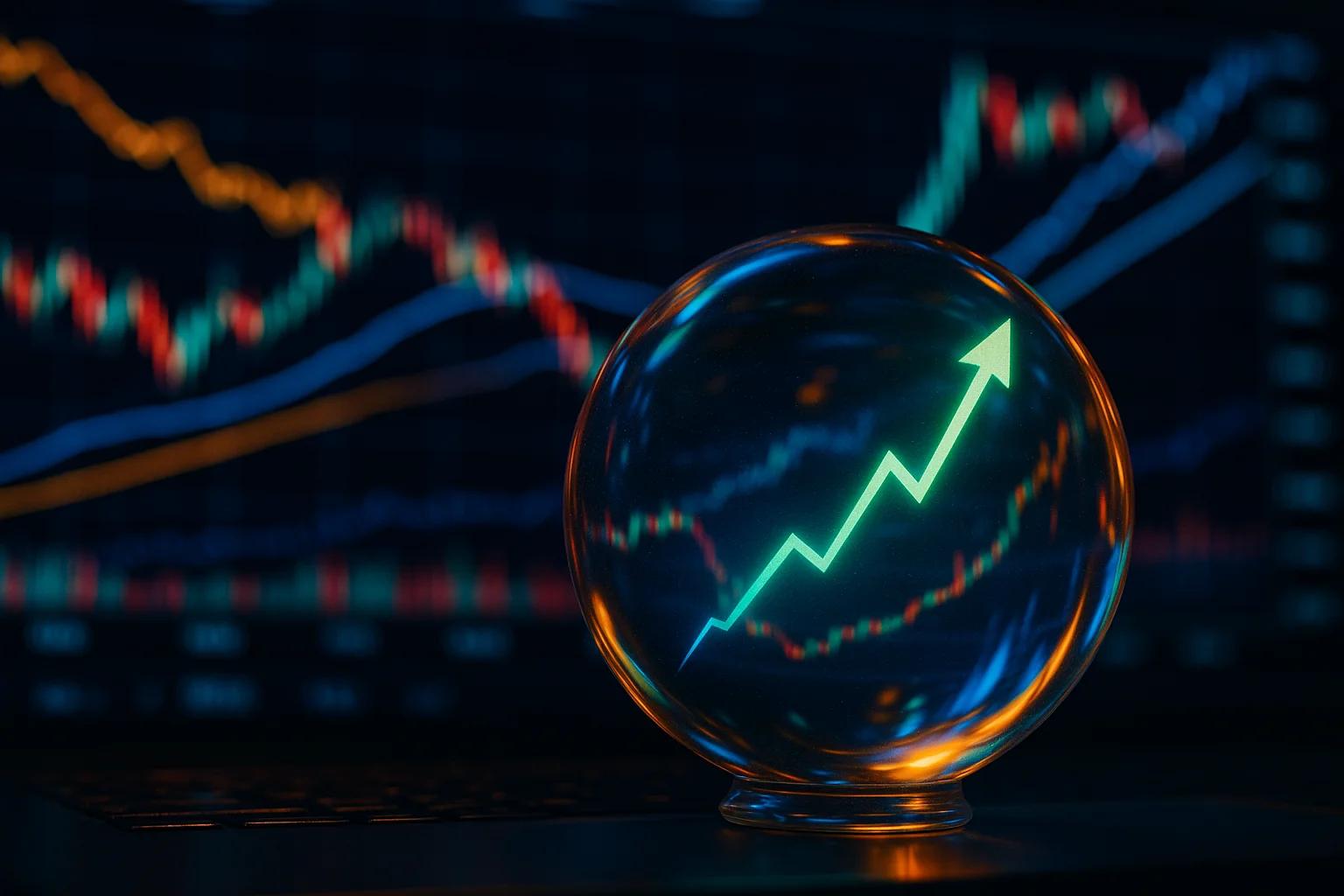 Crystal ball with a green upward arrow in front