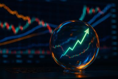 Crystal ball with a green upward arrow in front