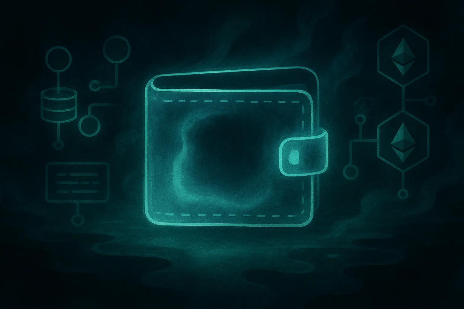 Glowing digital wallet with abstract symbols