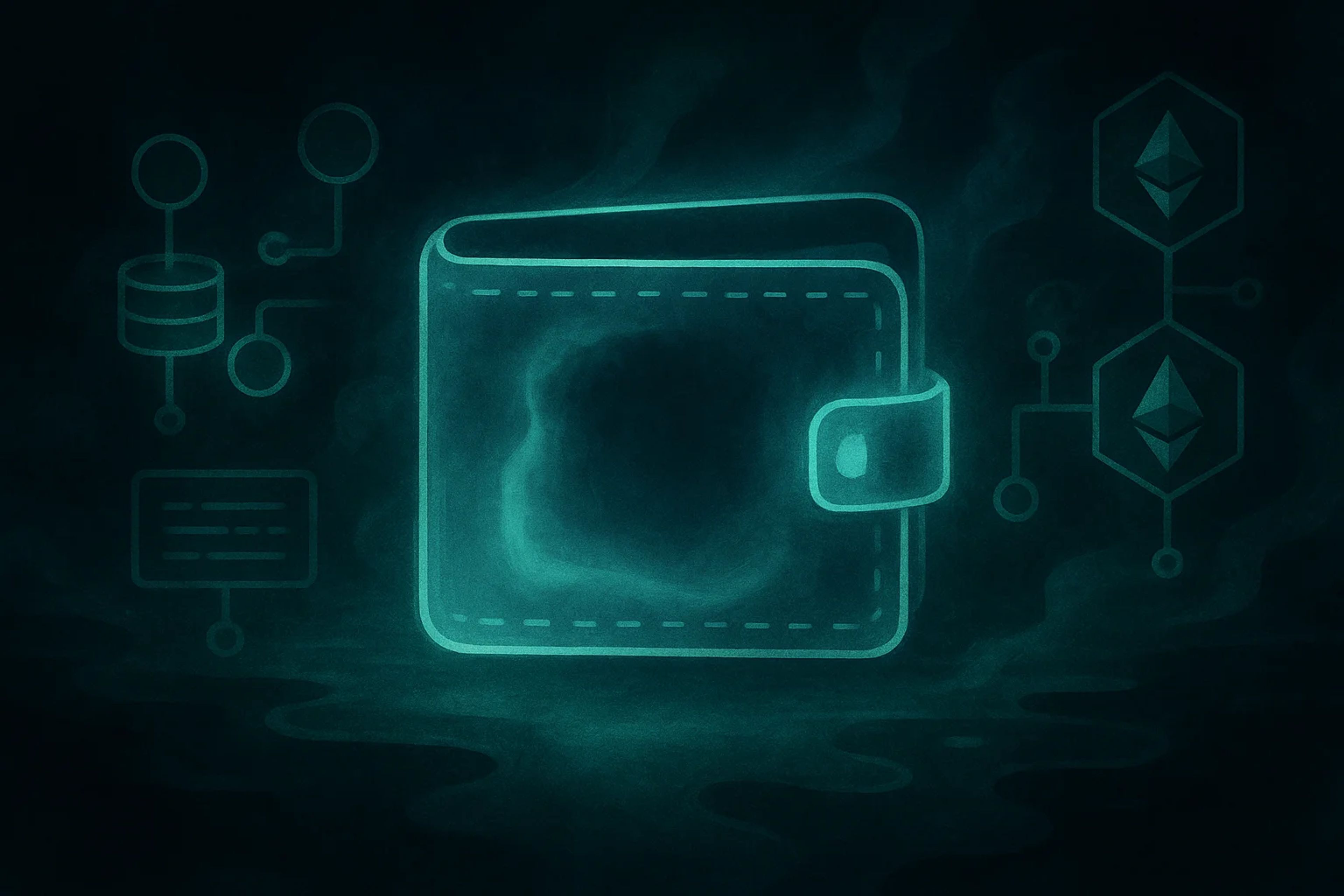 Glowing digital wallet with abstract symbols