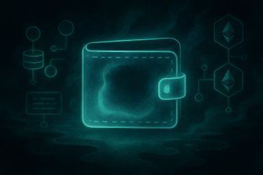 Glowing digital wallet with abstract symbols