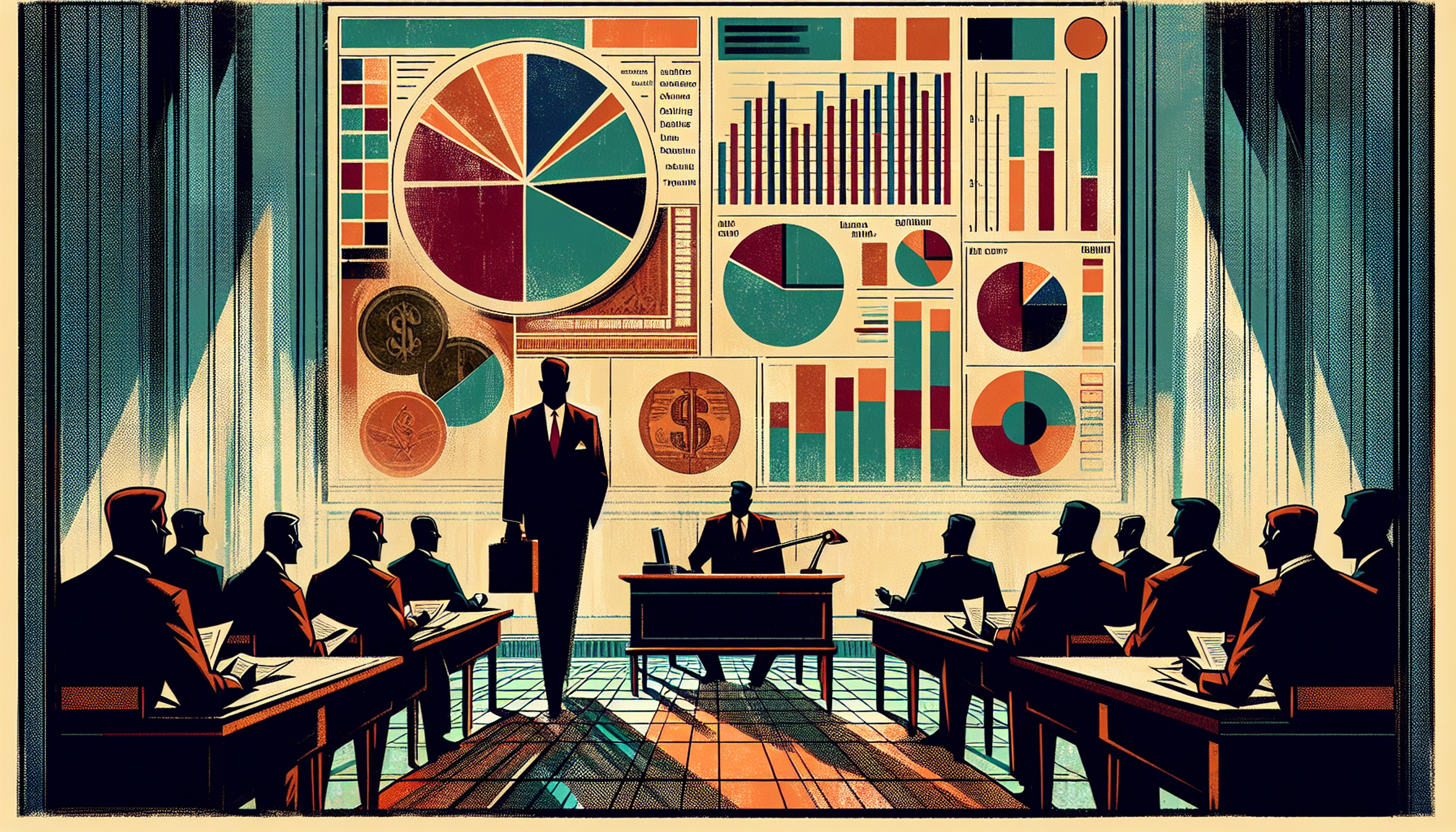 Silhouetted figures in a meeting room with charts