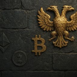 Golden double-headed eagle emblem on stone wall