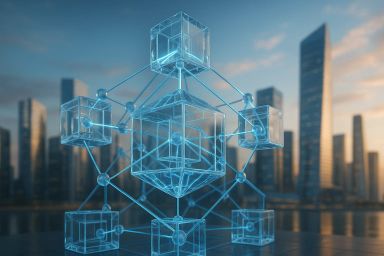 Transparent geometric shapes connected in a