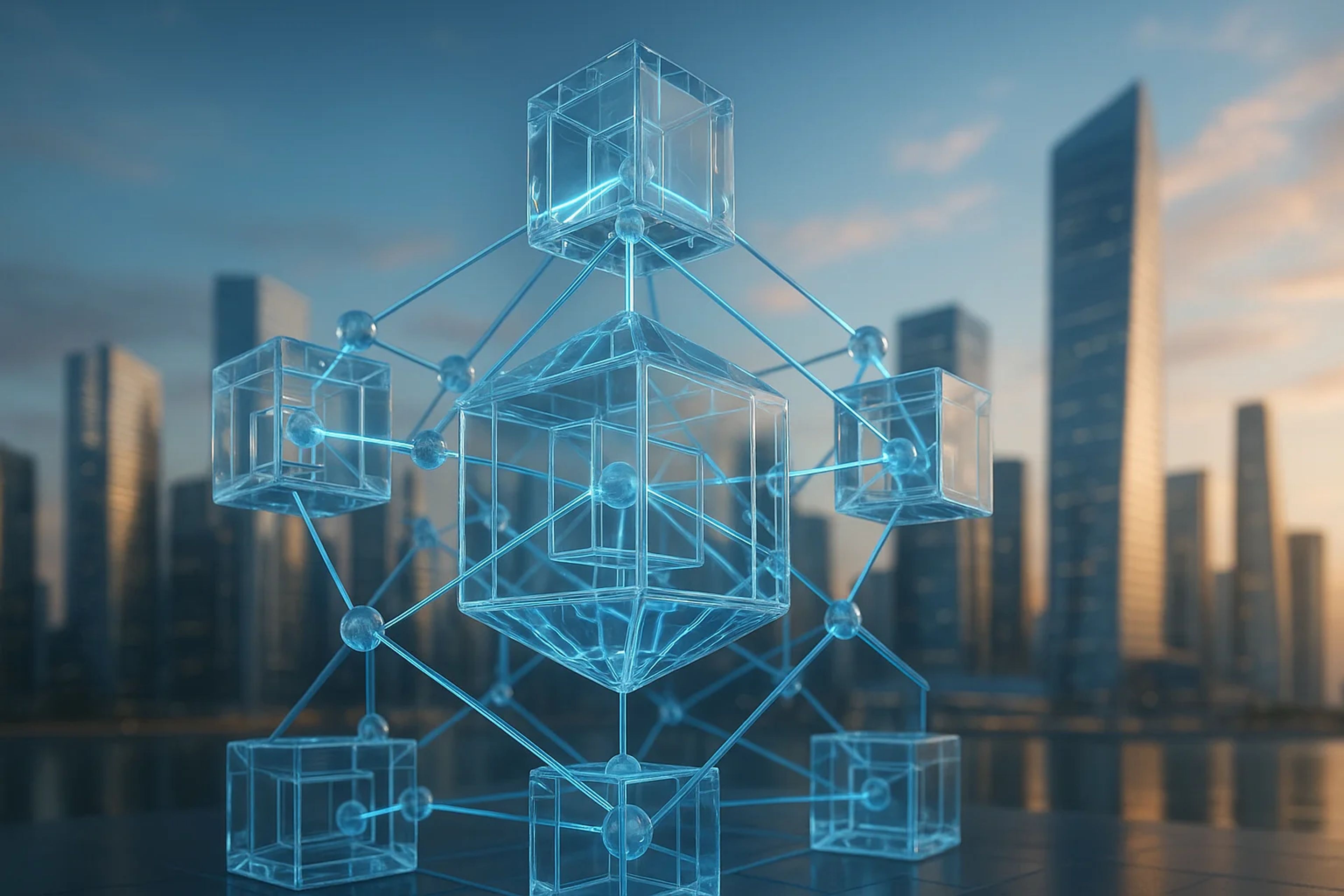 Transparent geometric shapes connected in a