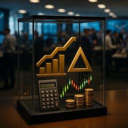 Golden financial symbols and calculator in
