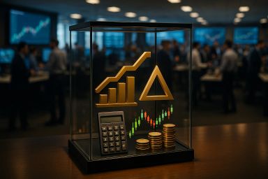 Golden financial symbols and calculator in