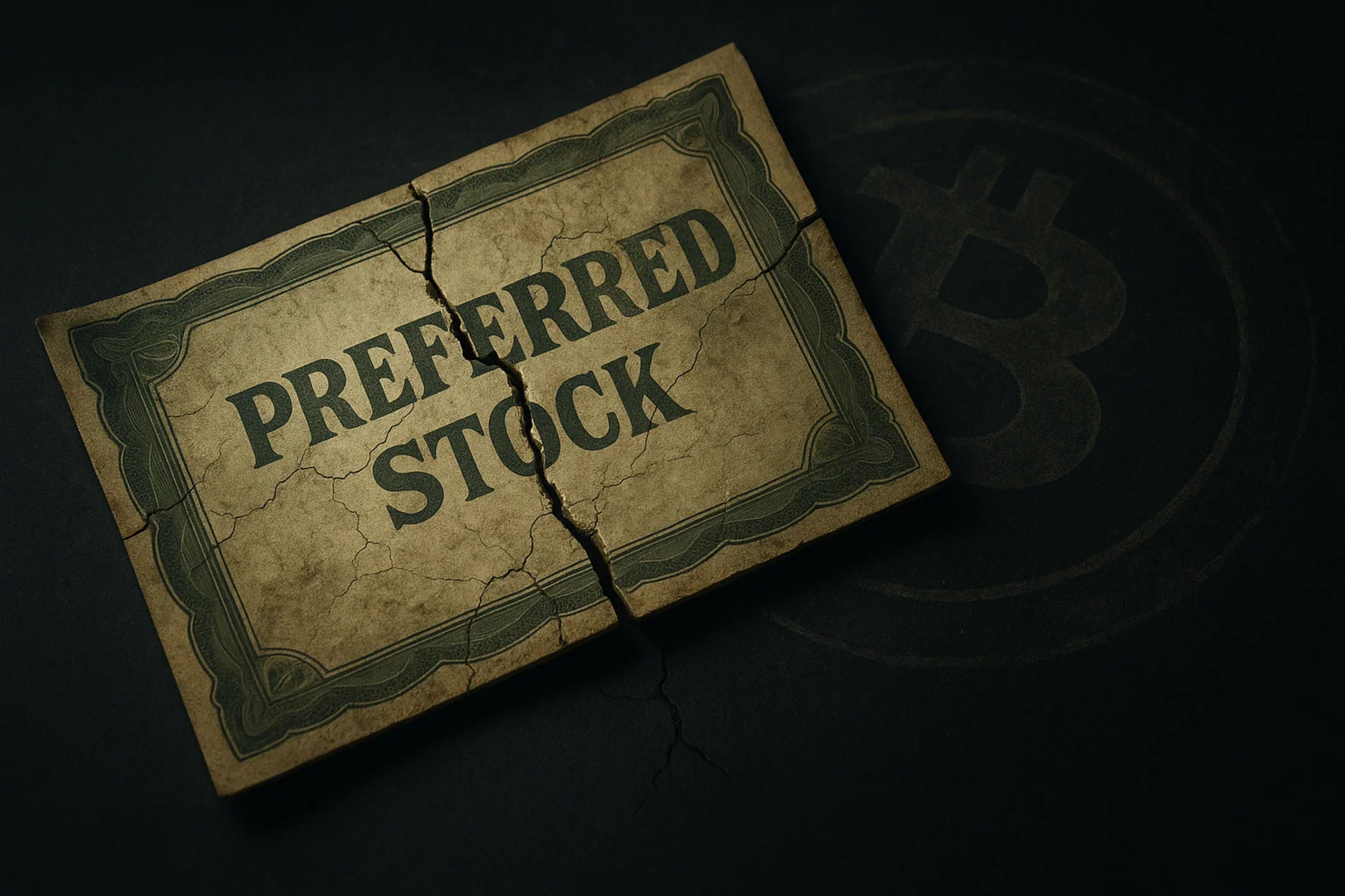 A cracked, vintage stock certificate on a dark