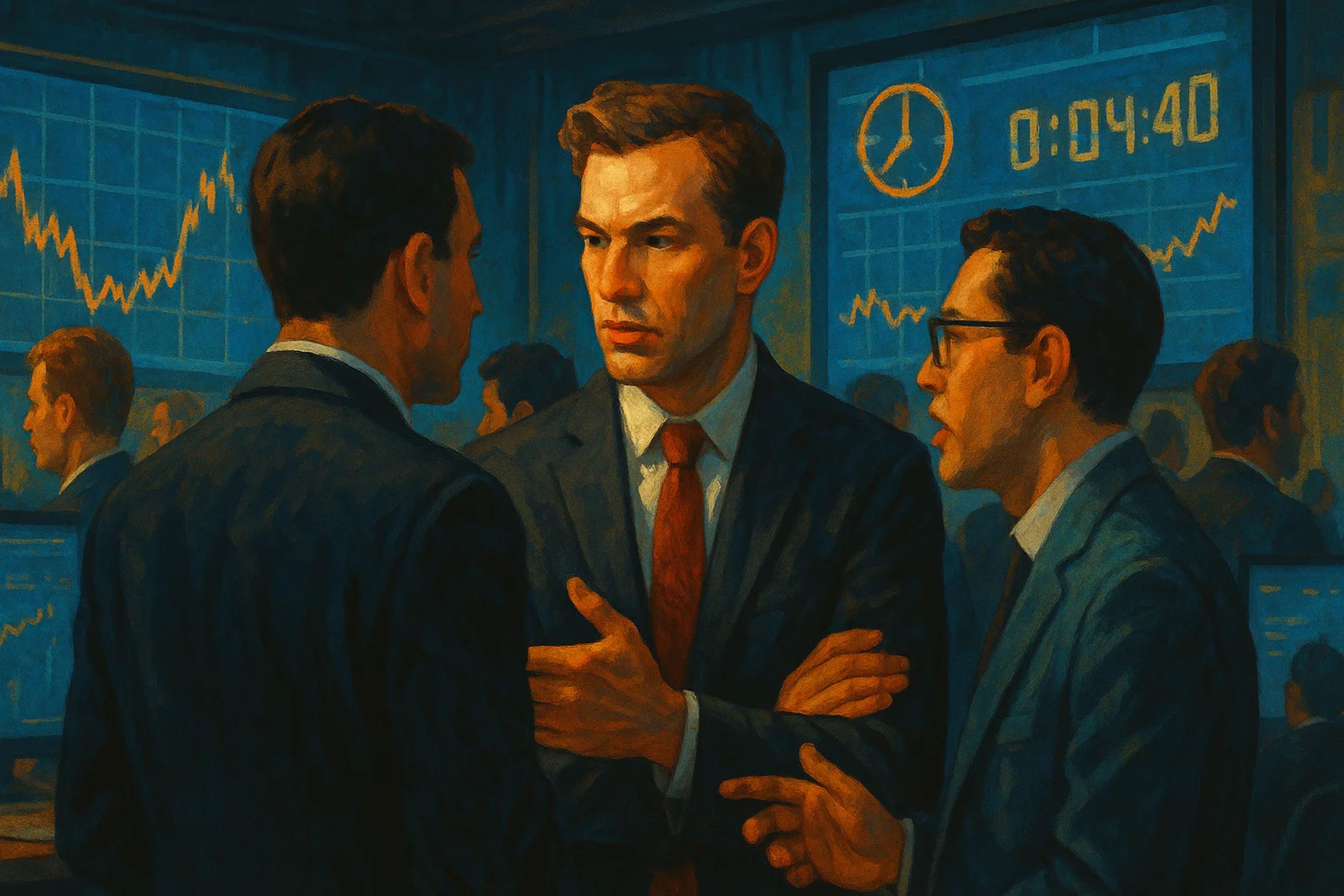 Three men in business suits discussing in an