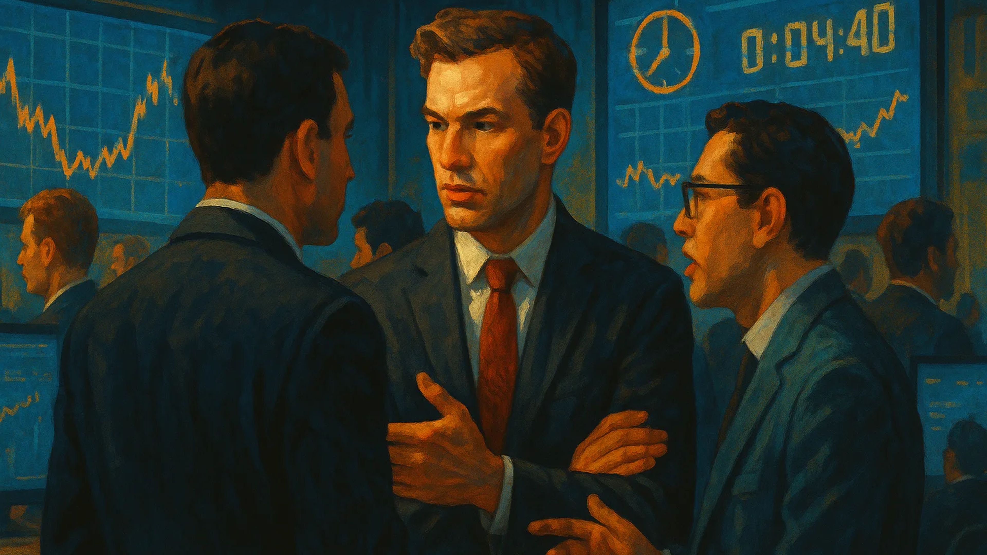 Three men in business suits discussing in an