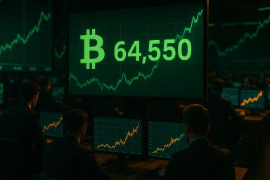 Traders in suits monitor financial graphs and data
