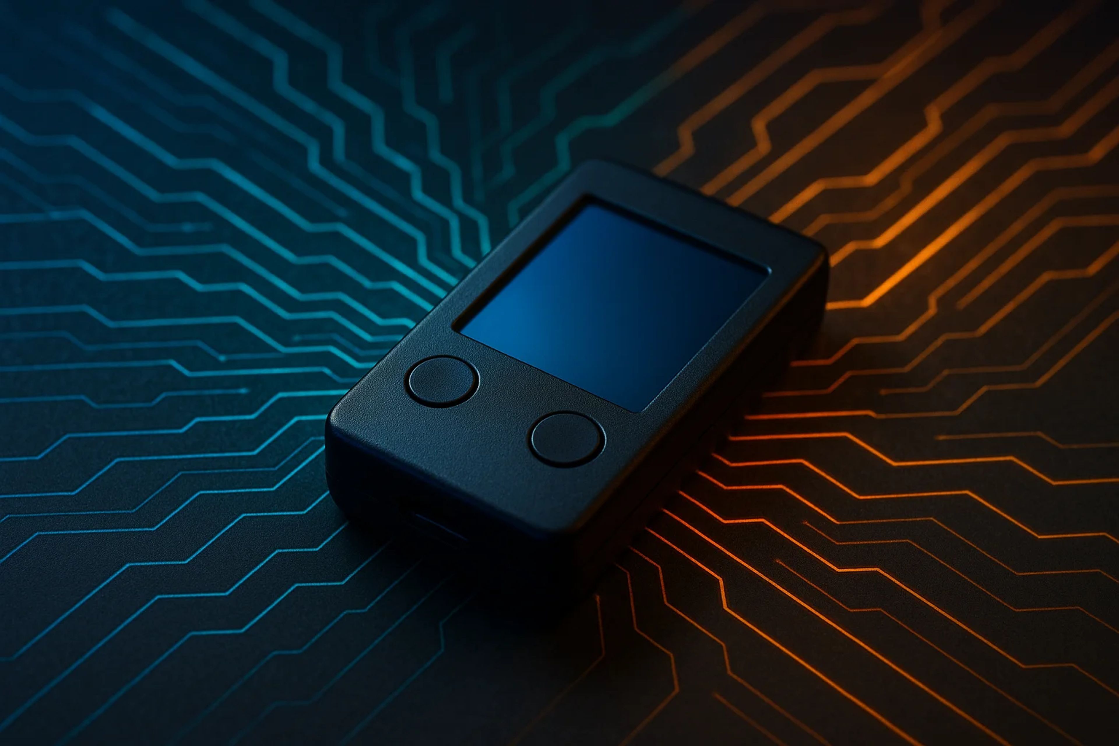 A black device on a circuit-patterned surface