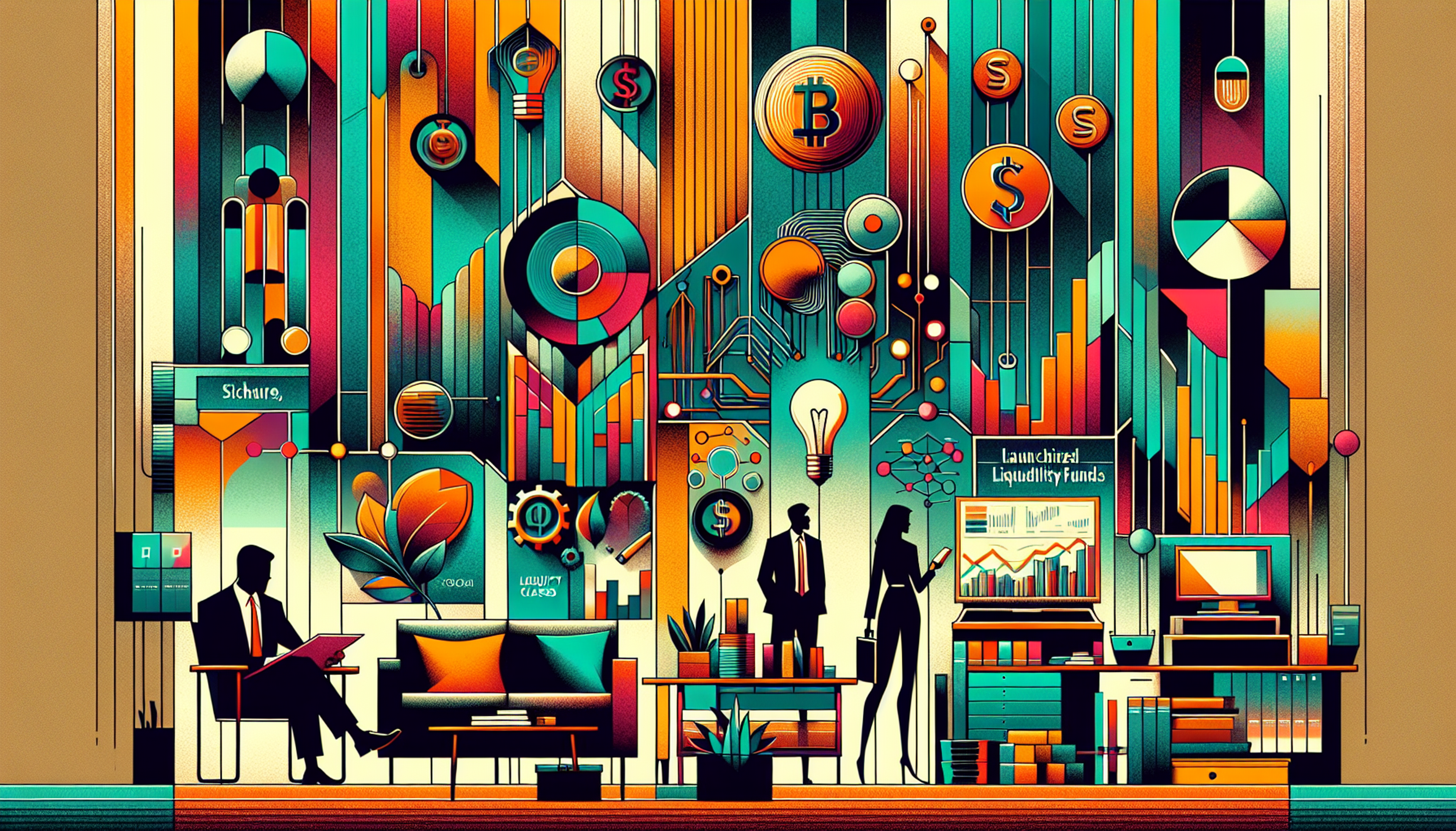 Colorful abstract design with financial symbols