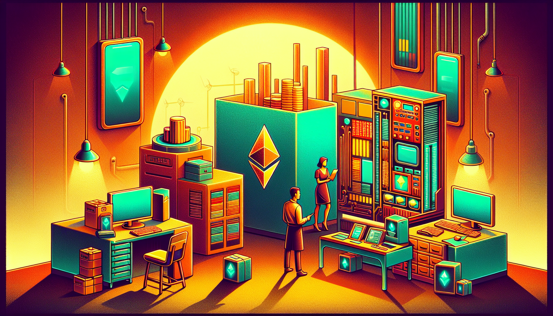 A vibrant digital workspace with futuristic