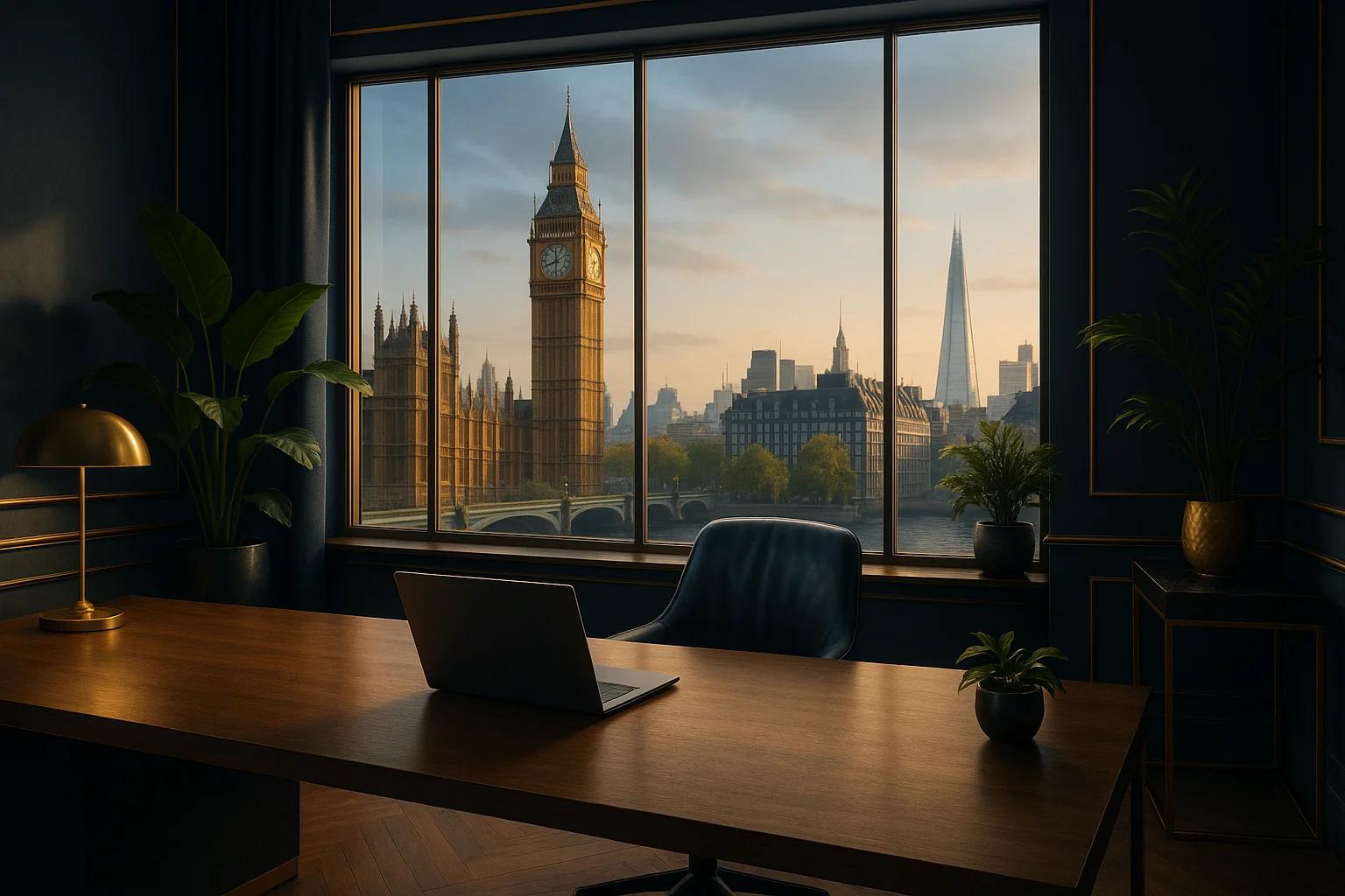 Modern office with a view of Big Ben and the Shard