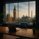 Modern office with a view of Big Ben and the Shard