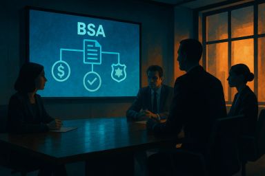 Four people seated around a conference table in a