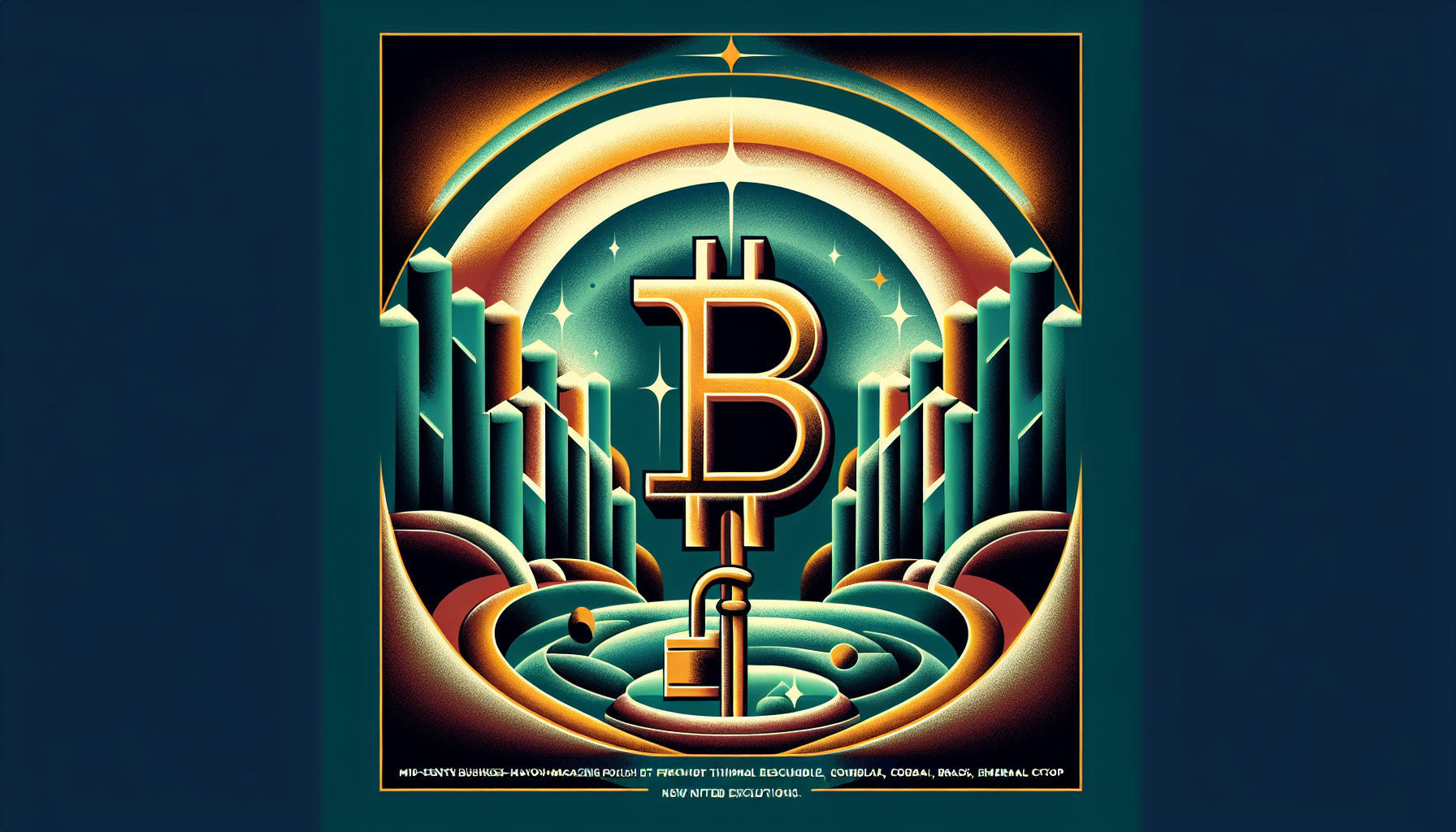 Colorful graphic featuring a large Bitcoin symbol