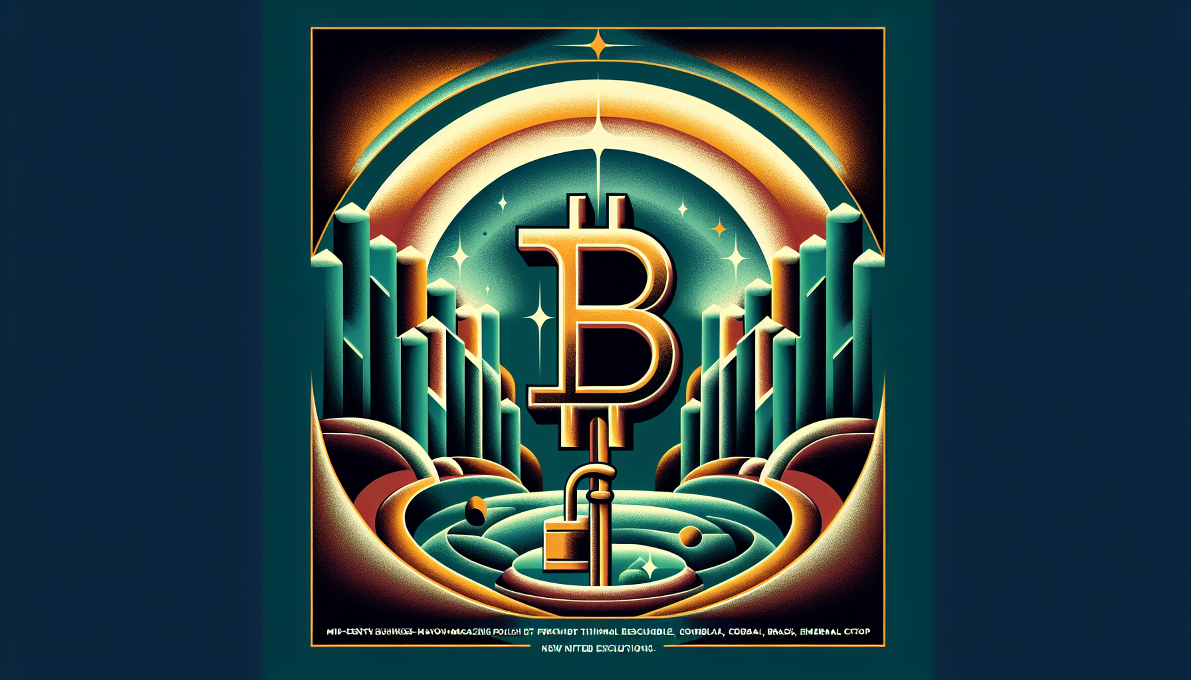Colorful graphic featuring a large Bitcoin symbol