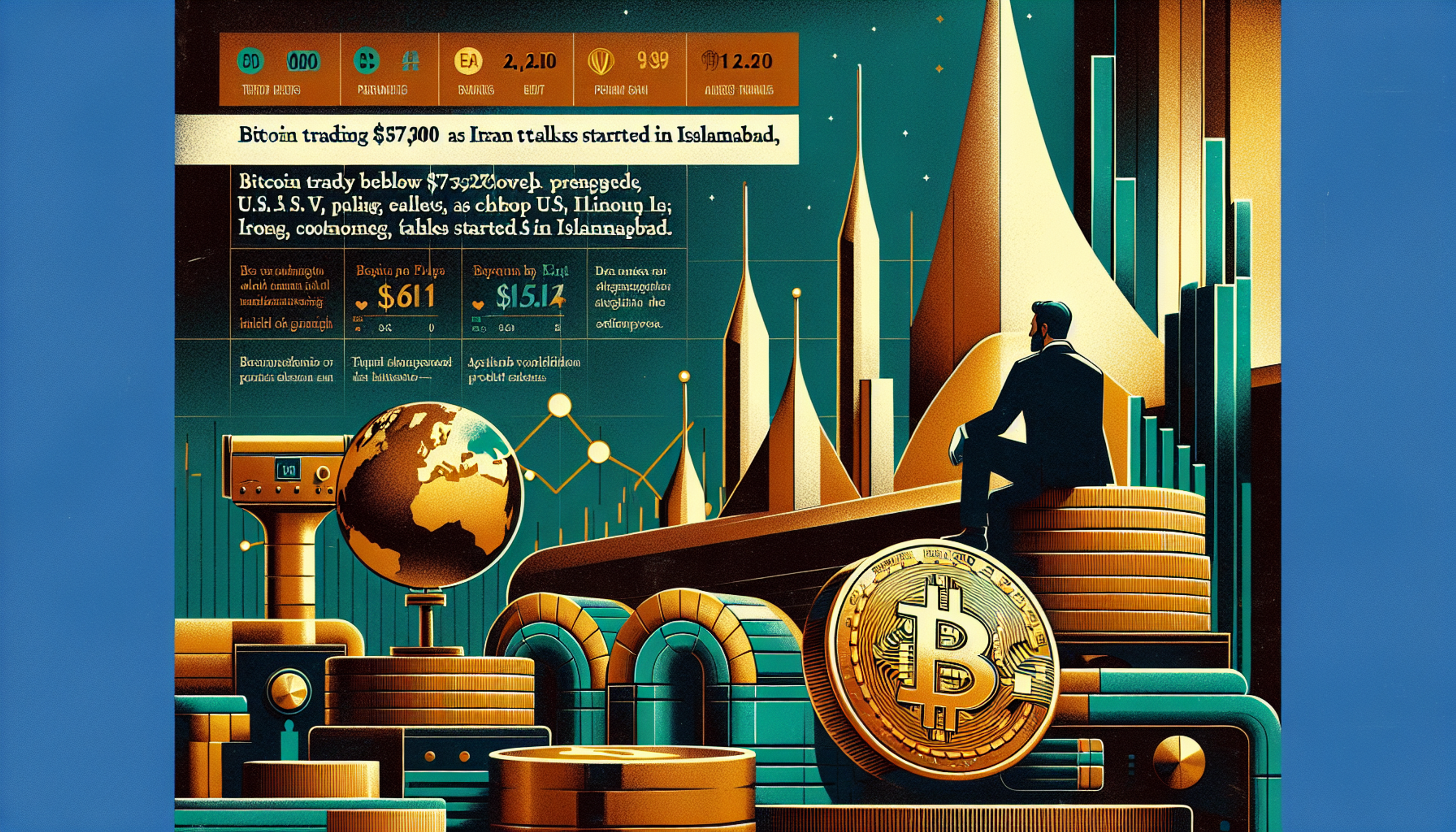 A stylized illustration featuring a man sitting