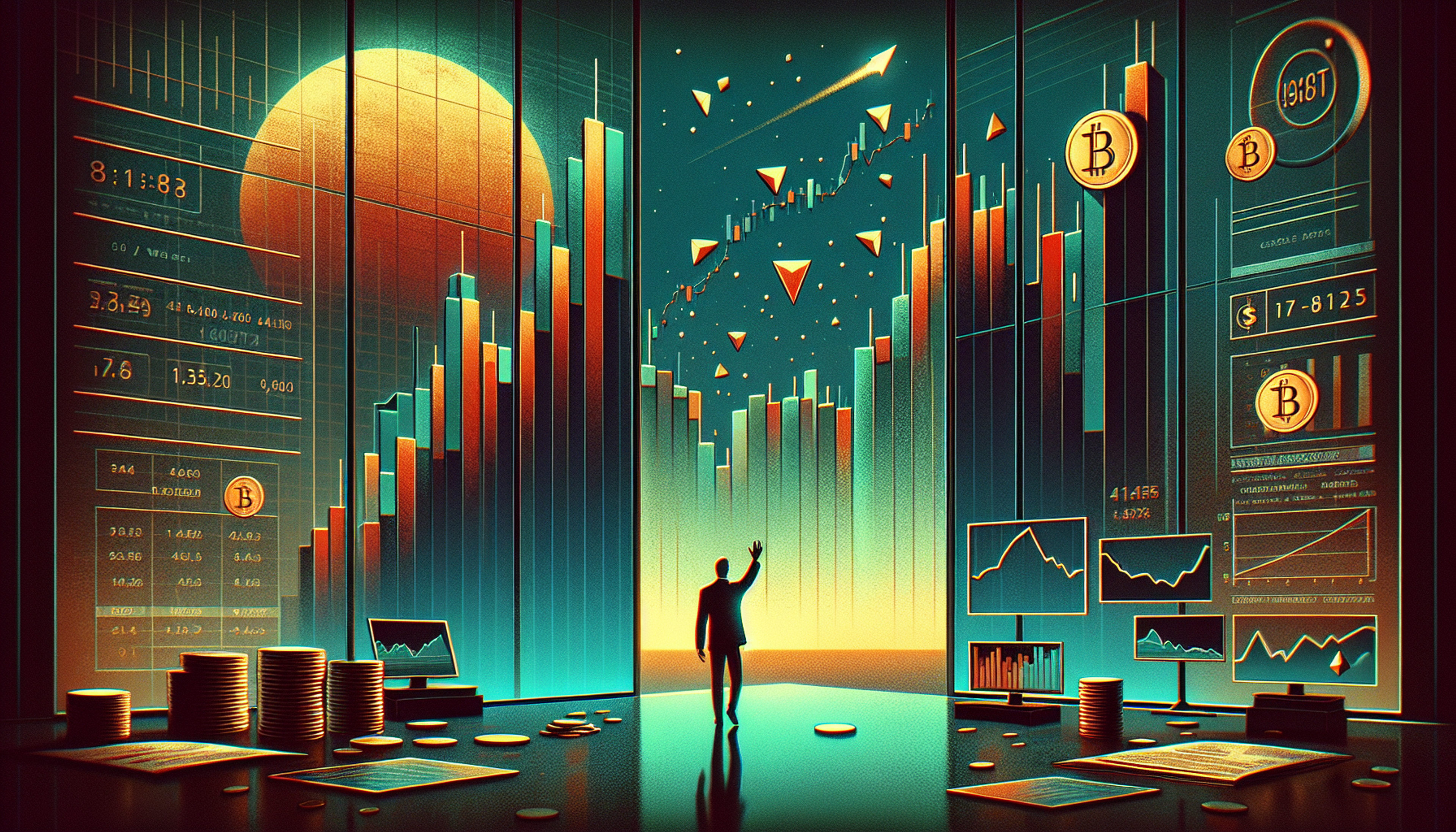 Silhouette of a person in front of digital graphs