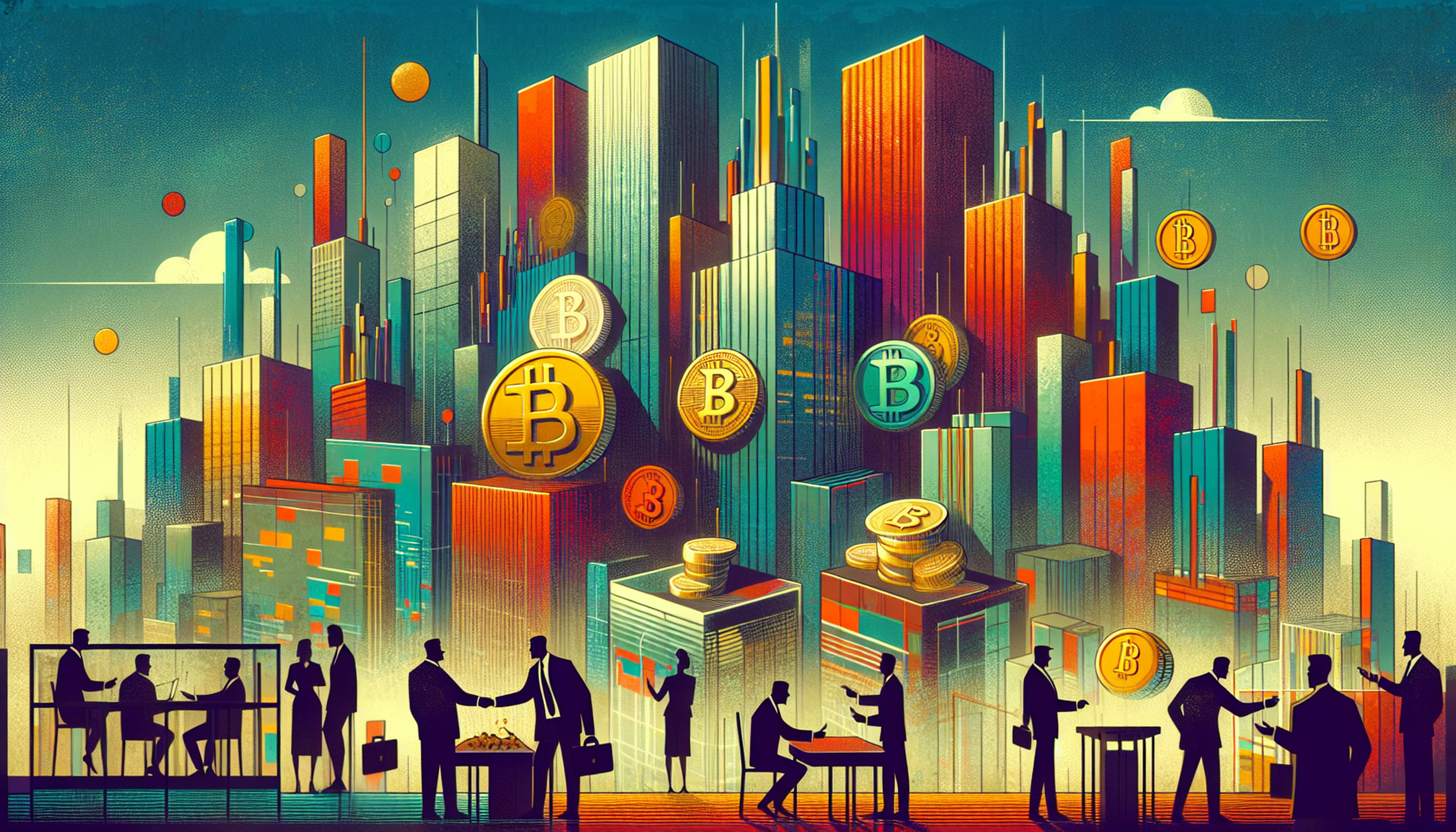 Colorful city skyline with skyscrapers and