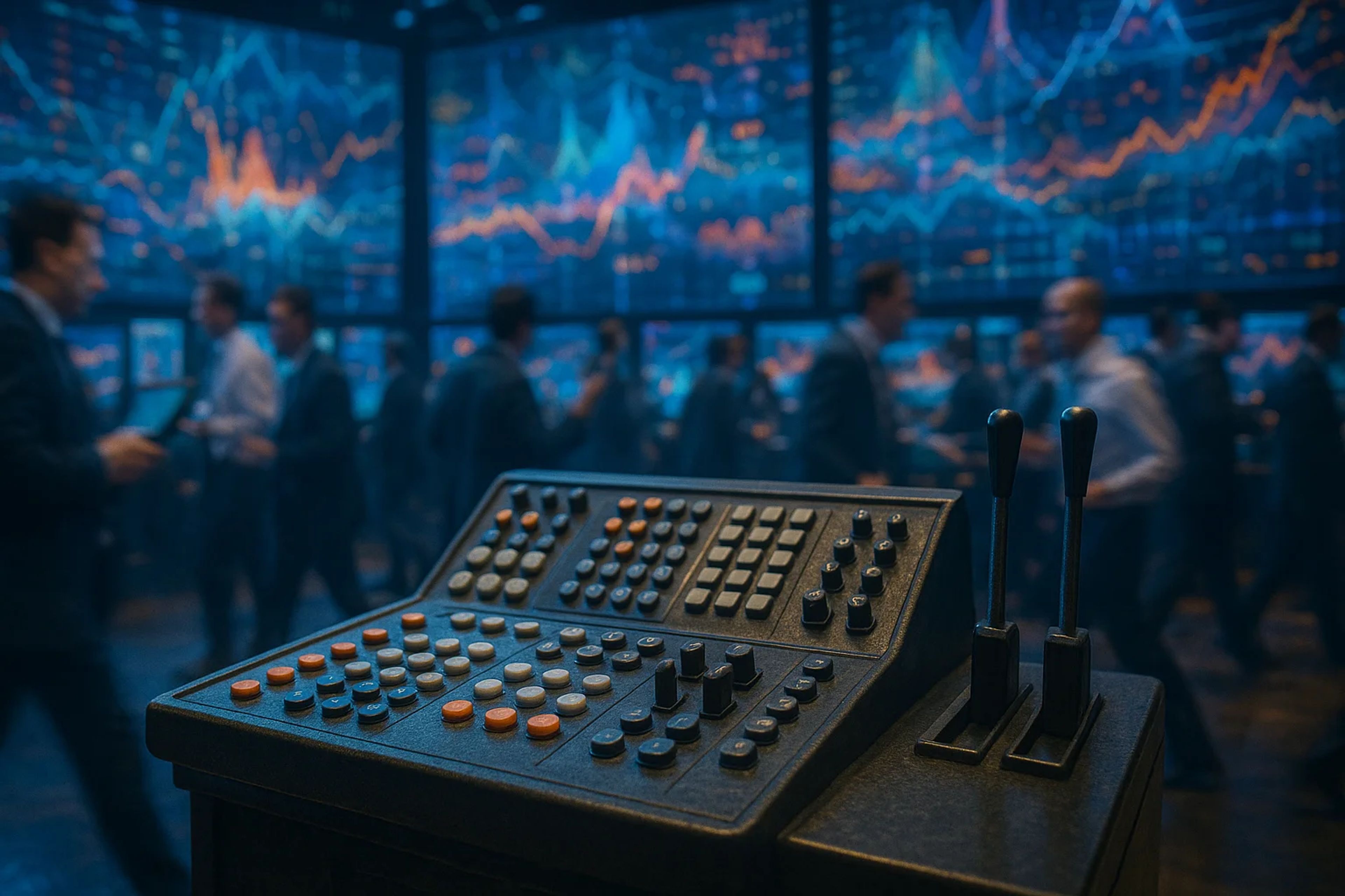 Control panel in a busy trading room