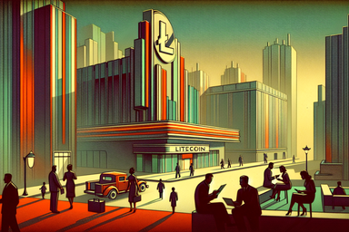 Stylized urban scene with tall buildings and