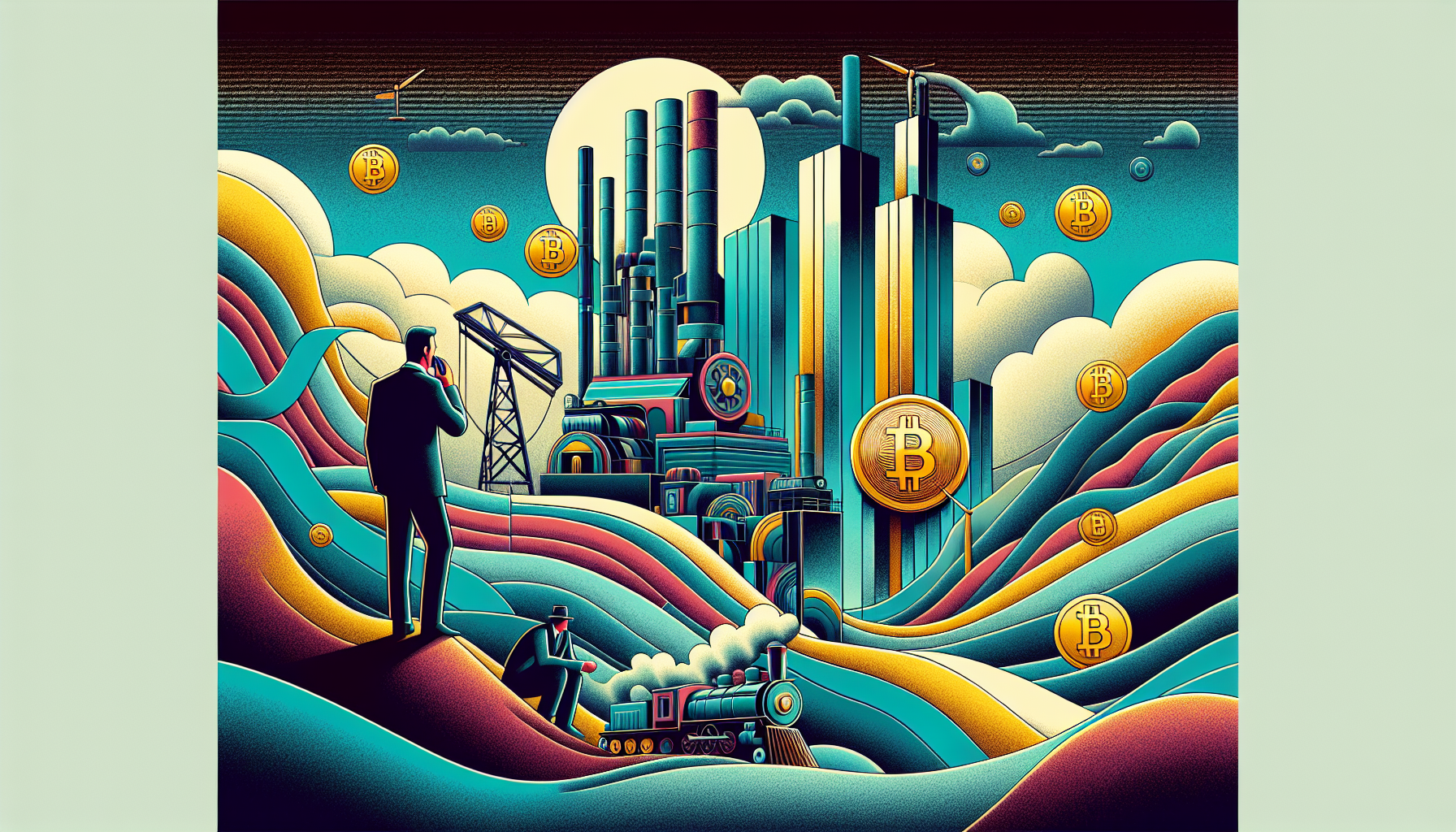 Colorful abstract landscape with factories