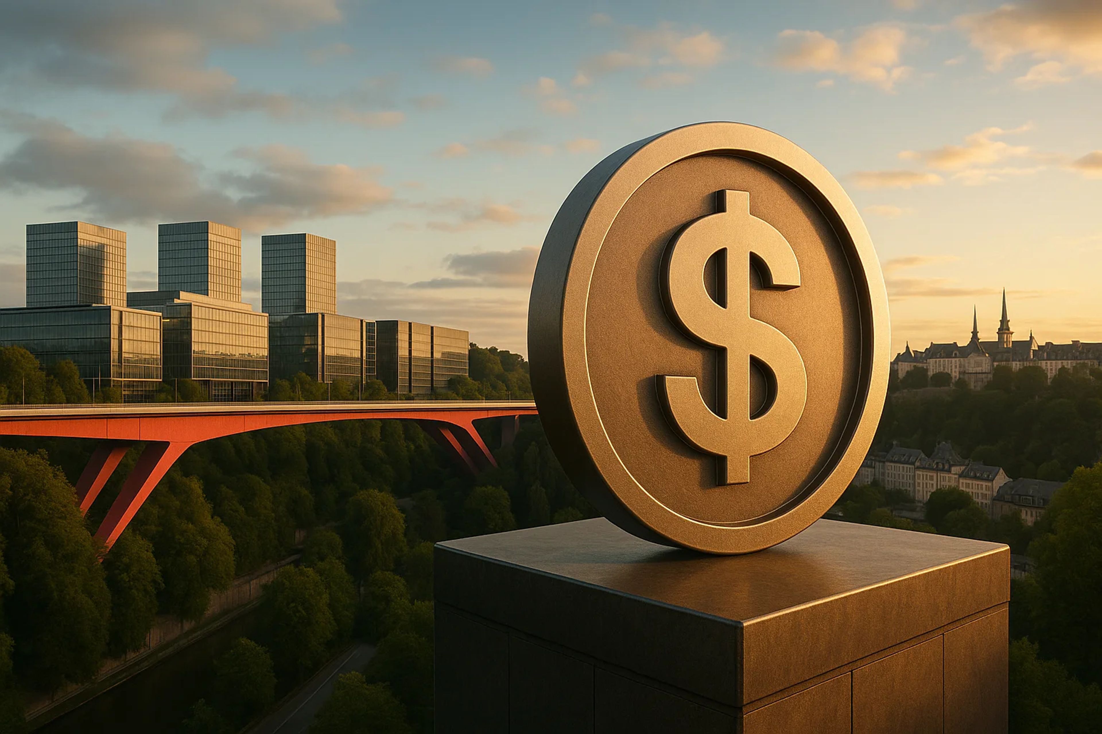 Large dollar symbol in foreground with modern