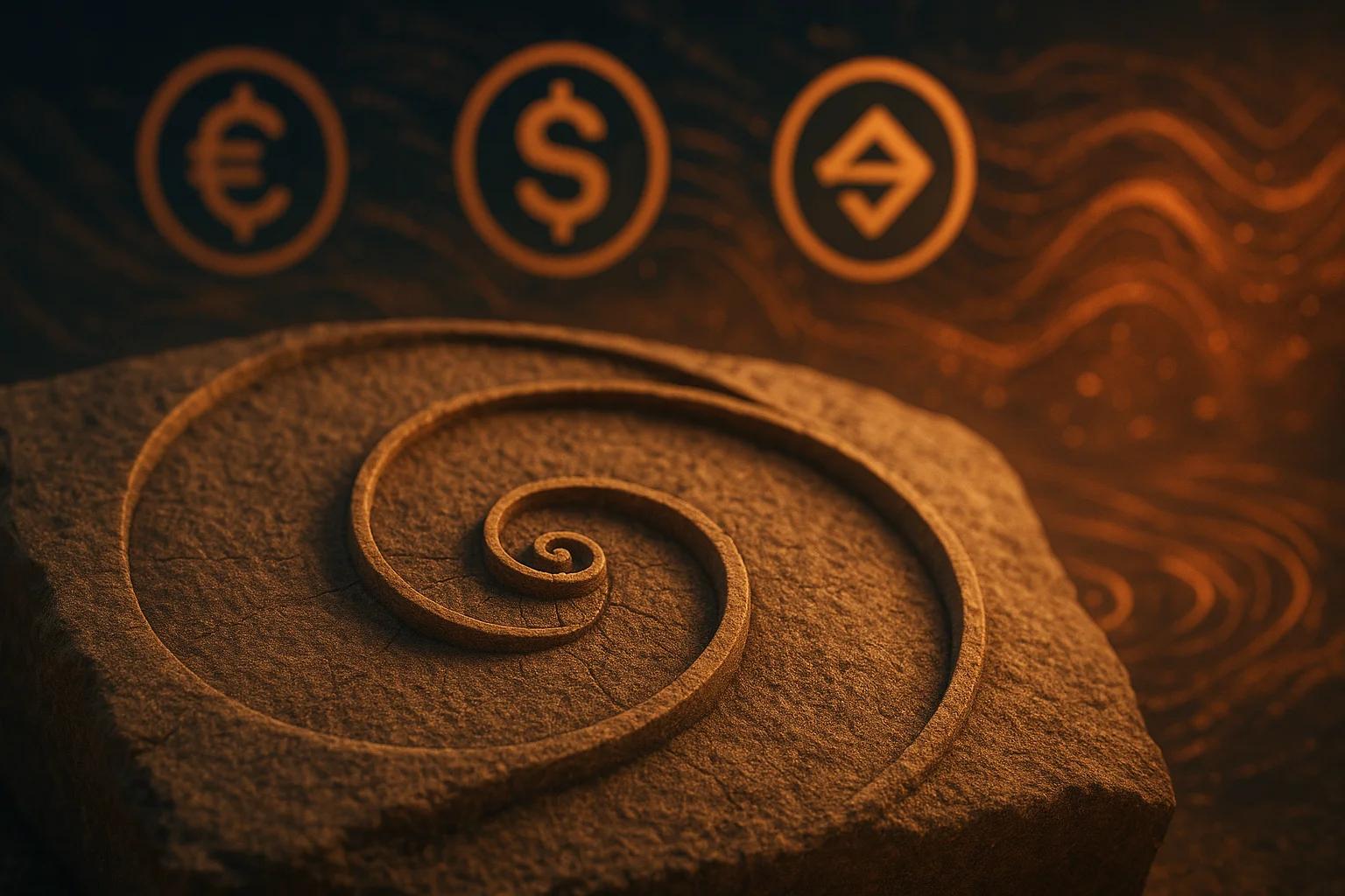 Carved spiral design on a stone surface with
