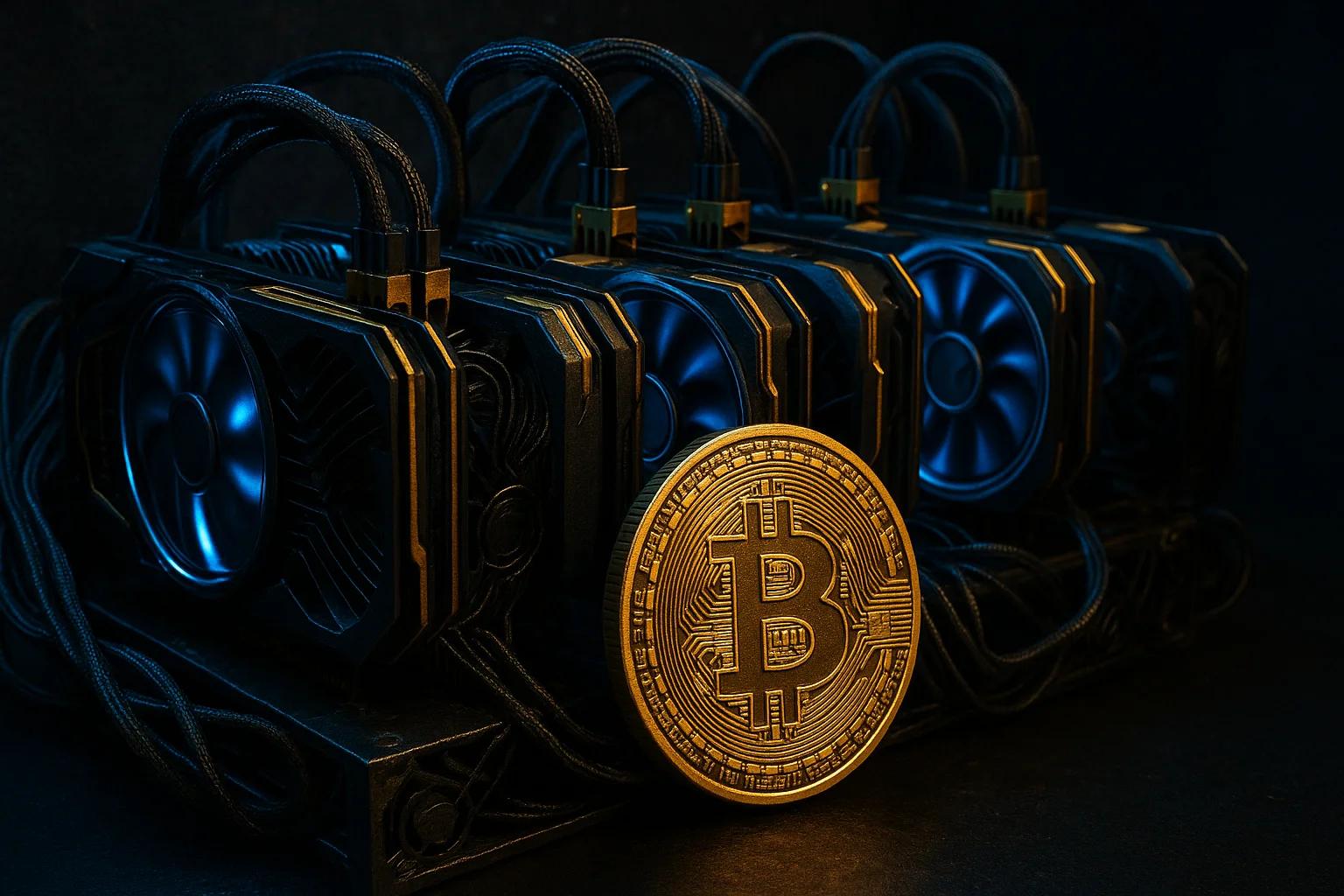 Three cryptocurrency mining machines with a