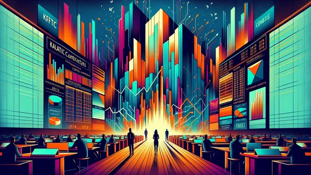 Vibrant digital trading floor with colorful graphs