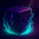 A glowing cube with a circuit pattern and an