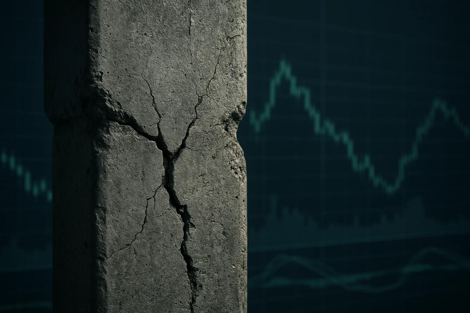 Cracked concrete pillar in front of a dark graph