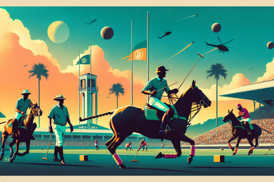Colorful polo match with players on horseback