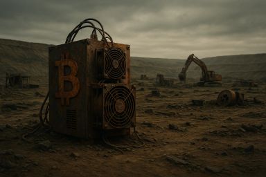Rusty mining equipment in a barren landscape