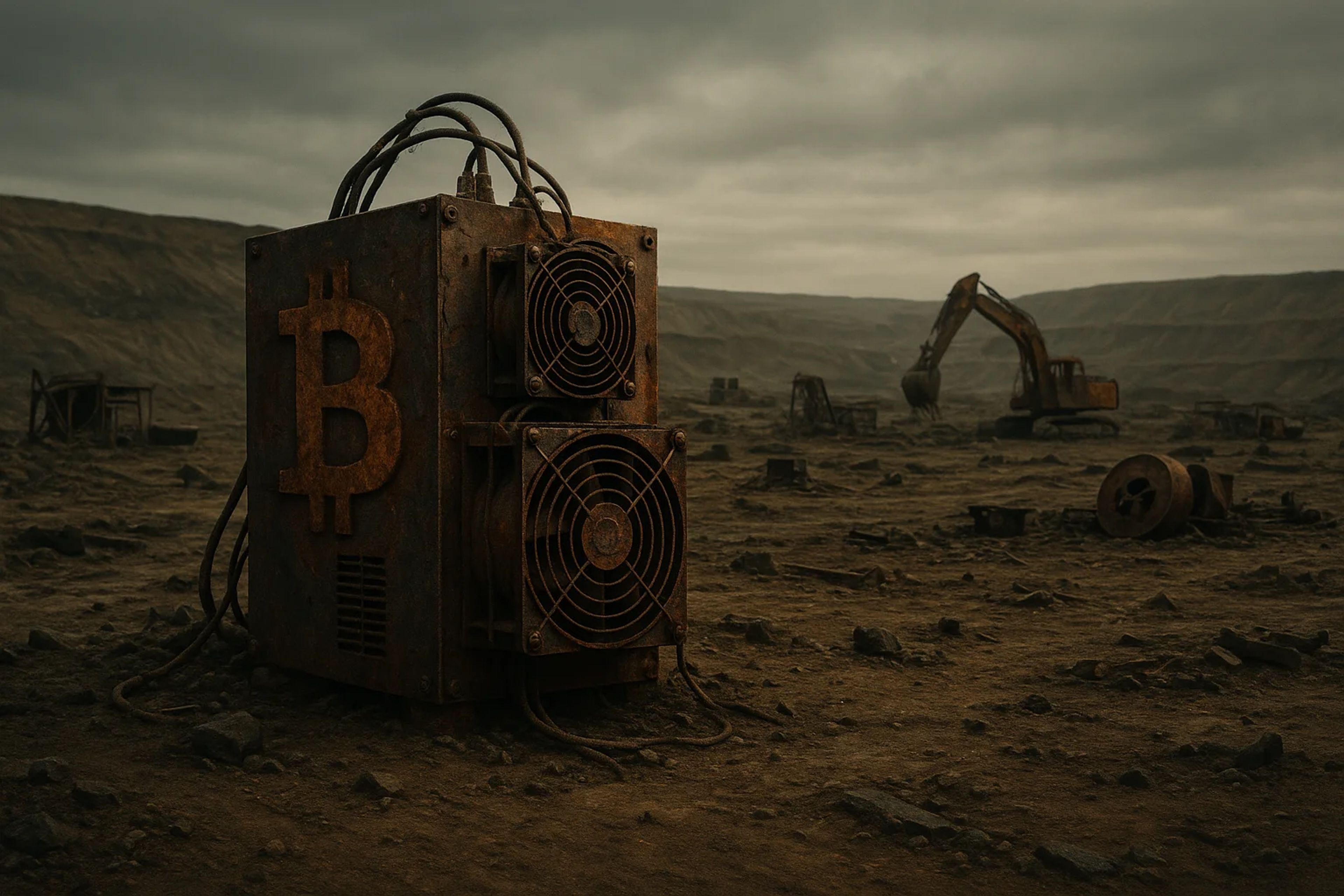 Rusty mining equipment in a barren landscape