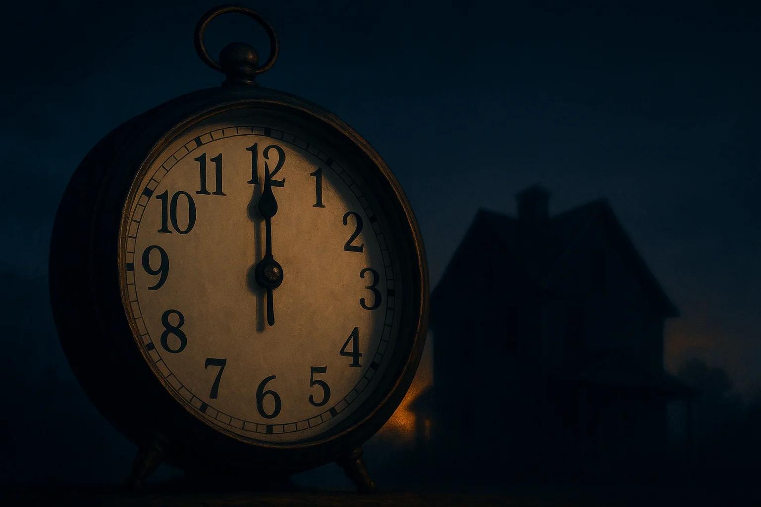 A vintage clock showing nearly midnight with a