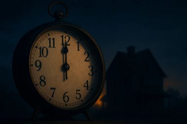 A vintage clock showing nearly midnight with a