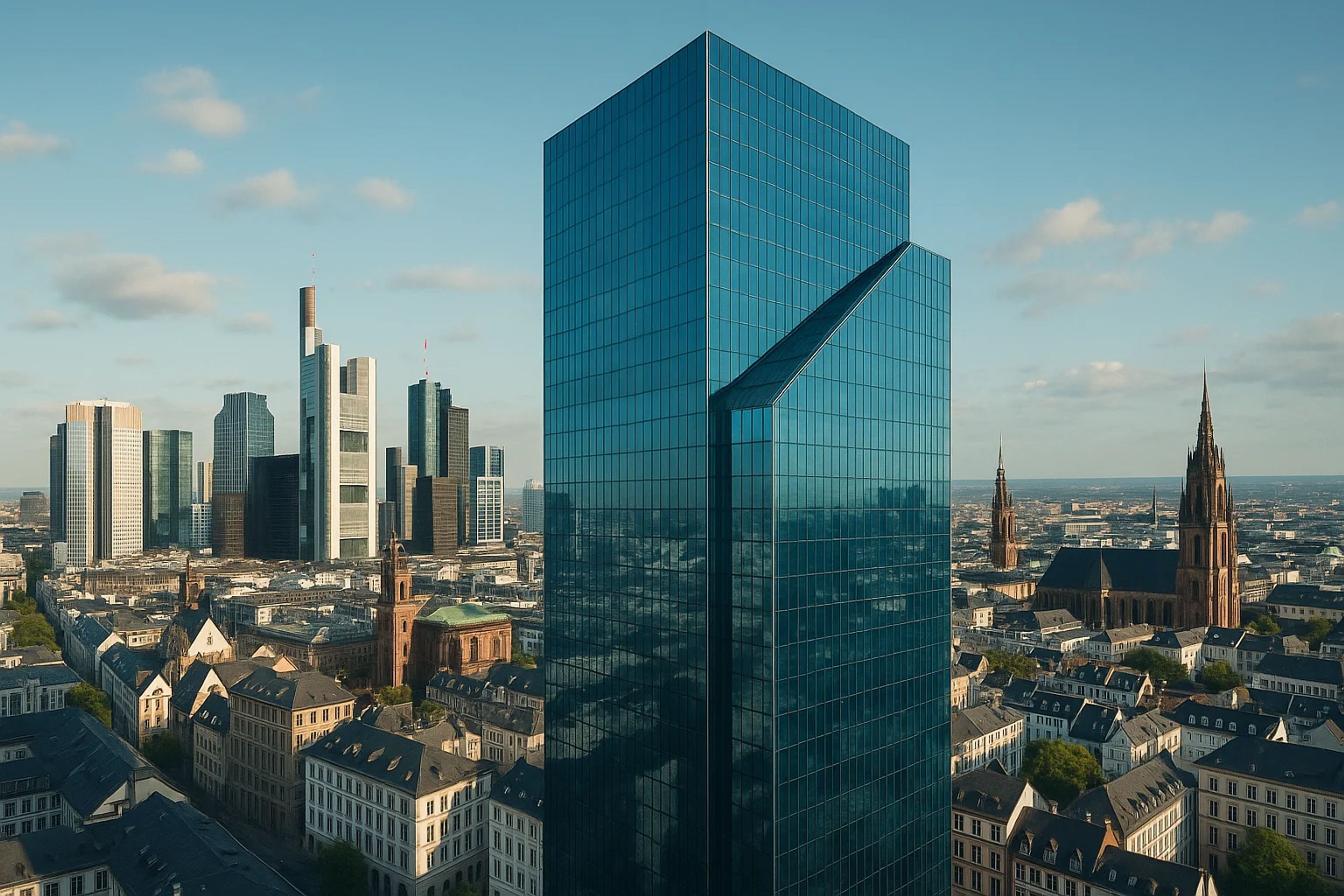 Modern skyscraper with reflective glass, city