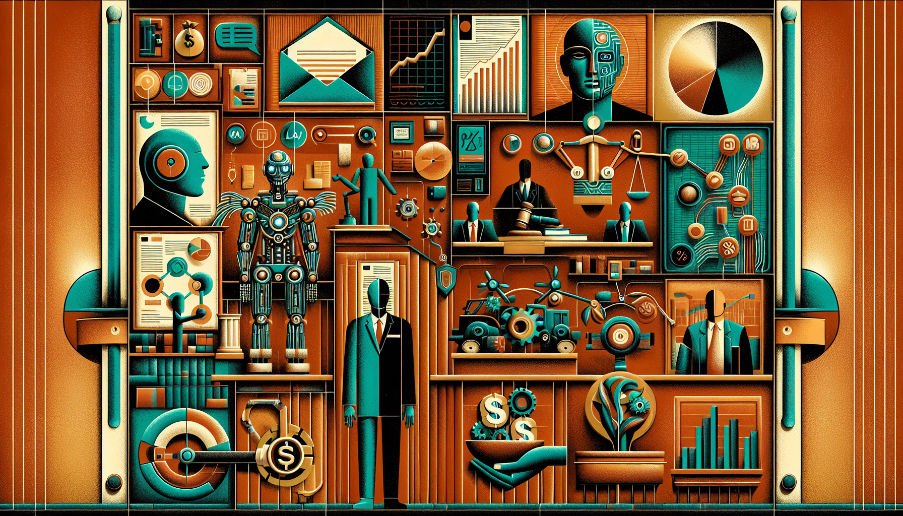 A stylized collage of business and technology