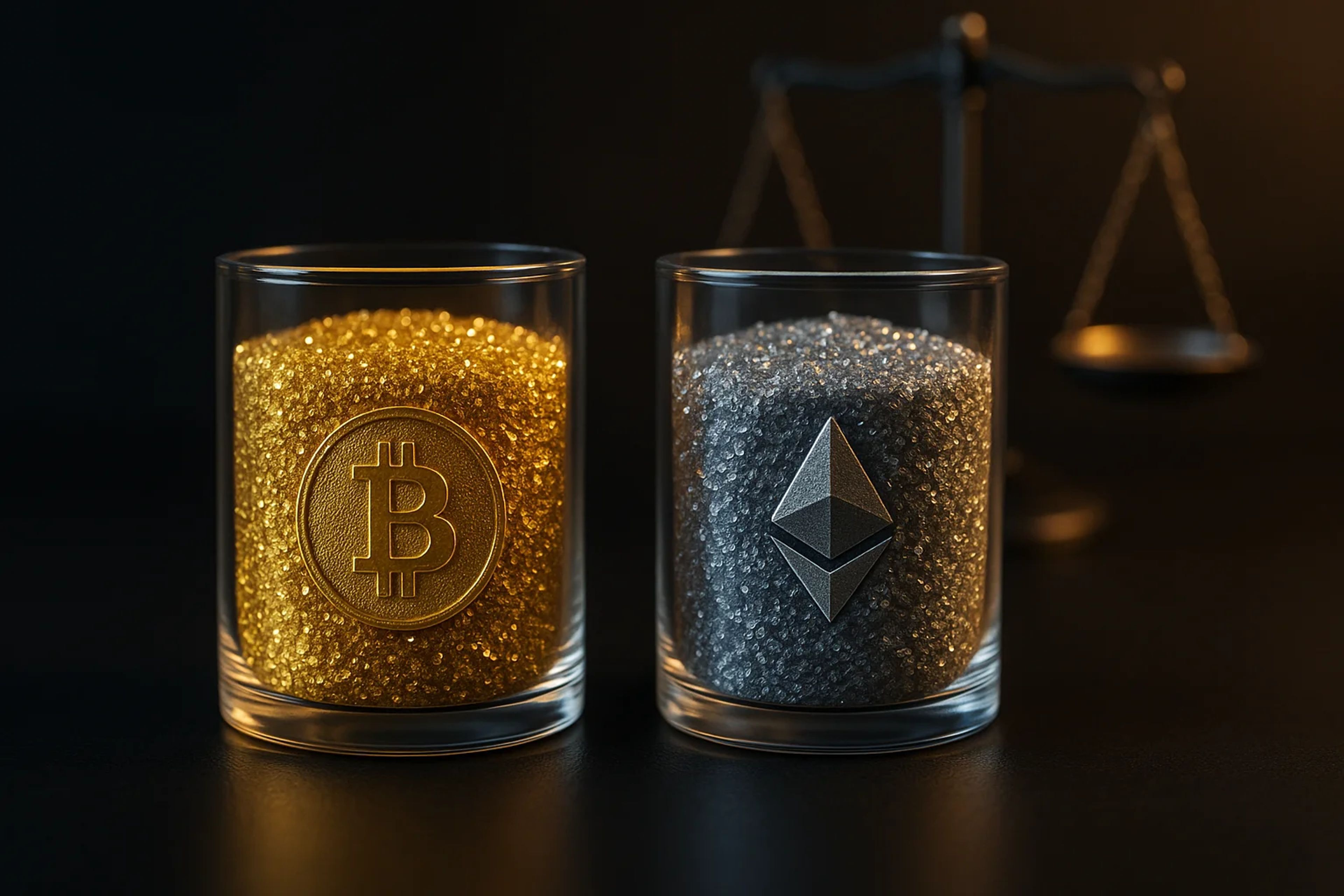 Two glass containers filled with golden and