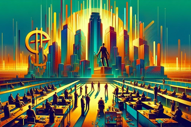 Silhouetted figures in a vibrant cityscape with