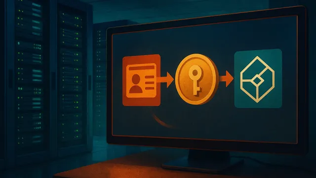 A computer monitor displaying a key symbol and