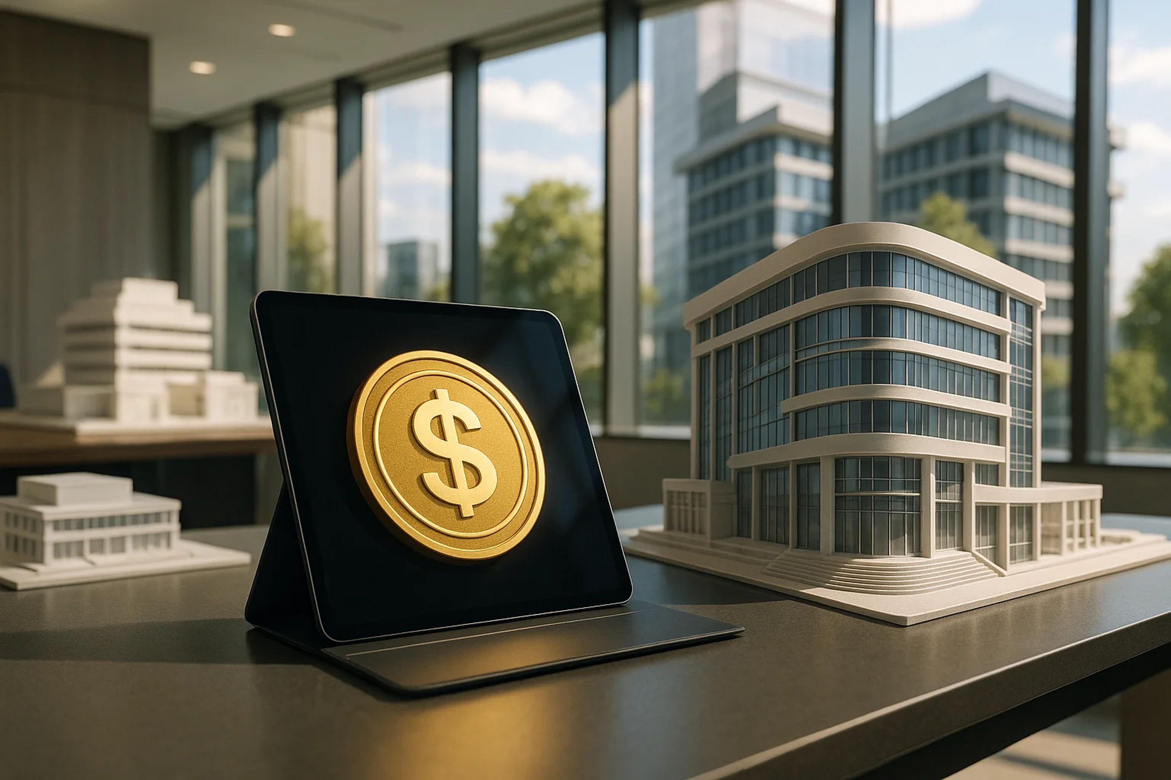 A tablet displaying a gold dollar sign next to