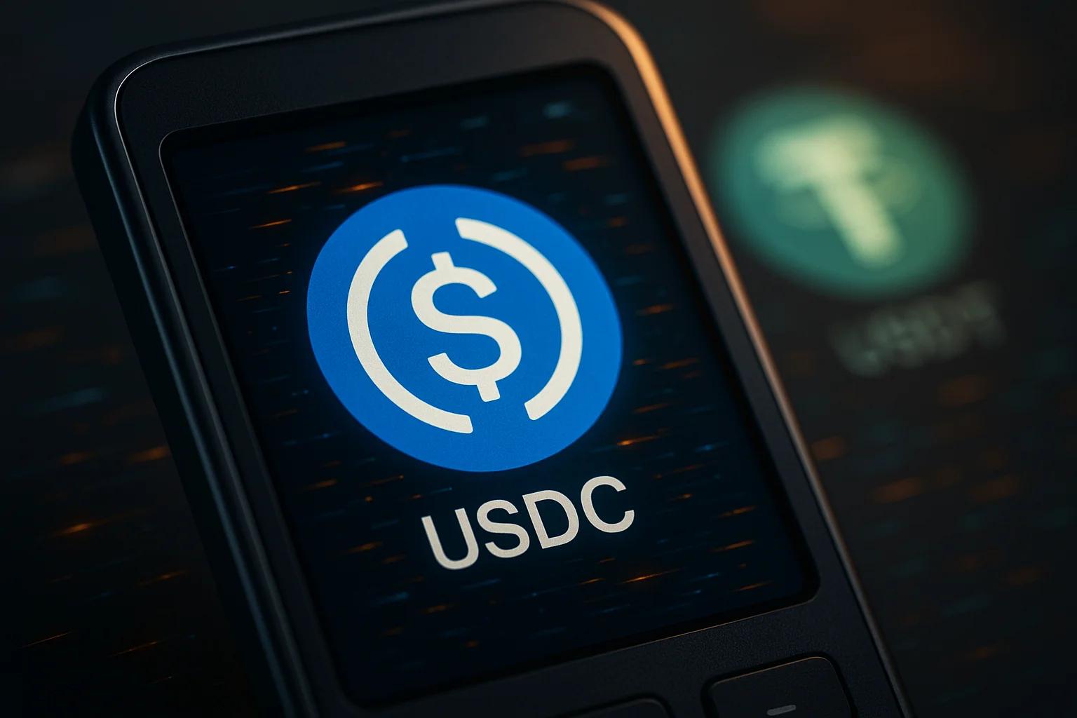 Close-up of a digital display showing the USDC