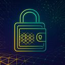 Stylized padlock icon with a digital background